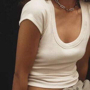 Pilcro Slim Scoop-Neck Tee Cream Size S